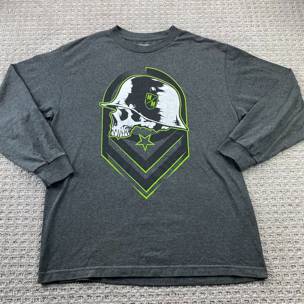 Metal MULISHA Shirt Men Large L Gray Long Sleeve Tee Skull Logo Streetwear Tee